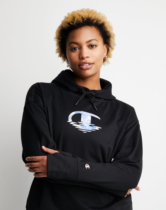 Champion Womens Hoodie NZ - Game Day Ripple Effect Black ( 6234-OWYUG )